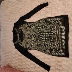 Haute Monde Black Gold Studded Stretch Dress Womens Size M